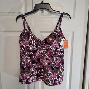 Lands' End Black and Pink Paisley Tankini. SIZE 12 NWT
